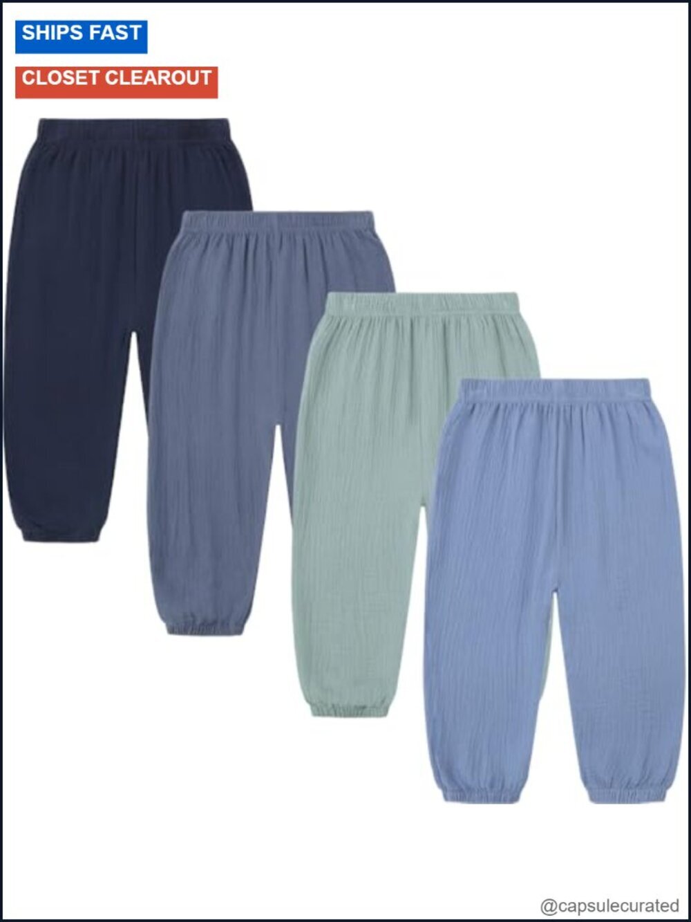 4 Pack Cotton Linen Harem Pants for Toddler Boys Girls Elastic Waist